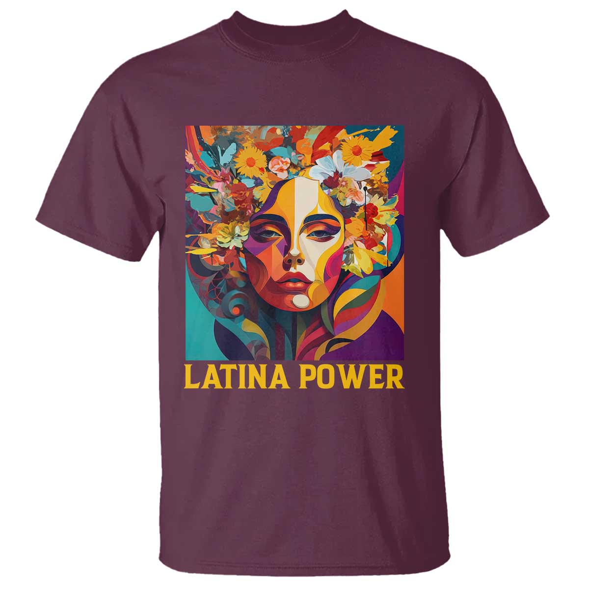 latina-power-t-shirt-hispanic-heritage-month-women-flowers-geometric-painting