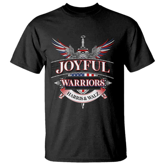 harris-walz-t-shirt-joyful-warriors-vintage-sword-american-flag