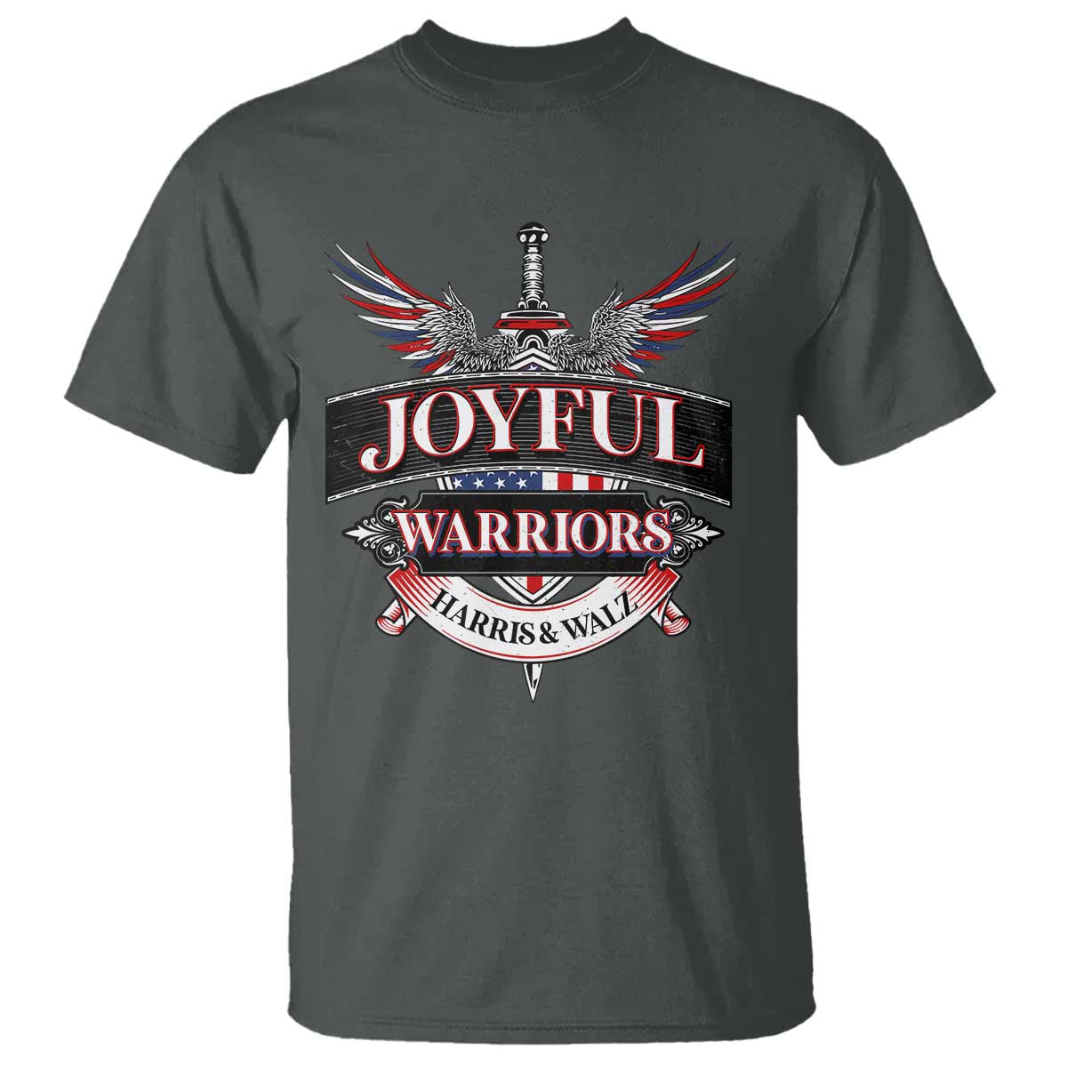 harris-walz-t-shirt-joyful-warriors-vintage-sword-american-flag
