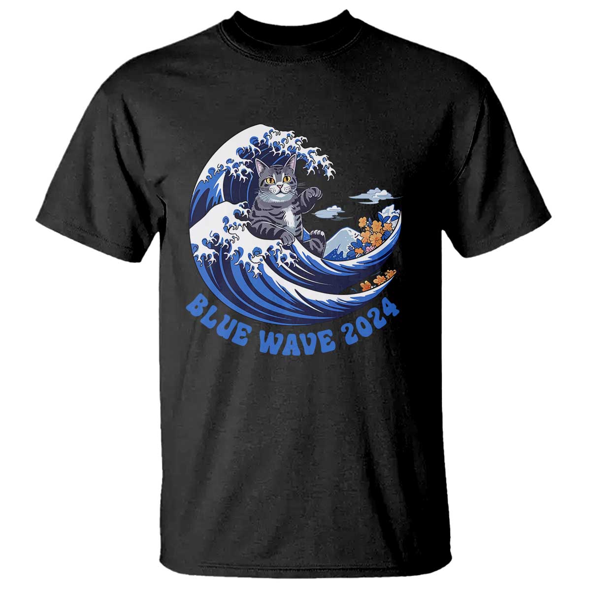 funny-blue-wave-2024-t-shirt-vote-blue-presidential-elections-cat-tsunami-flowers