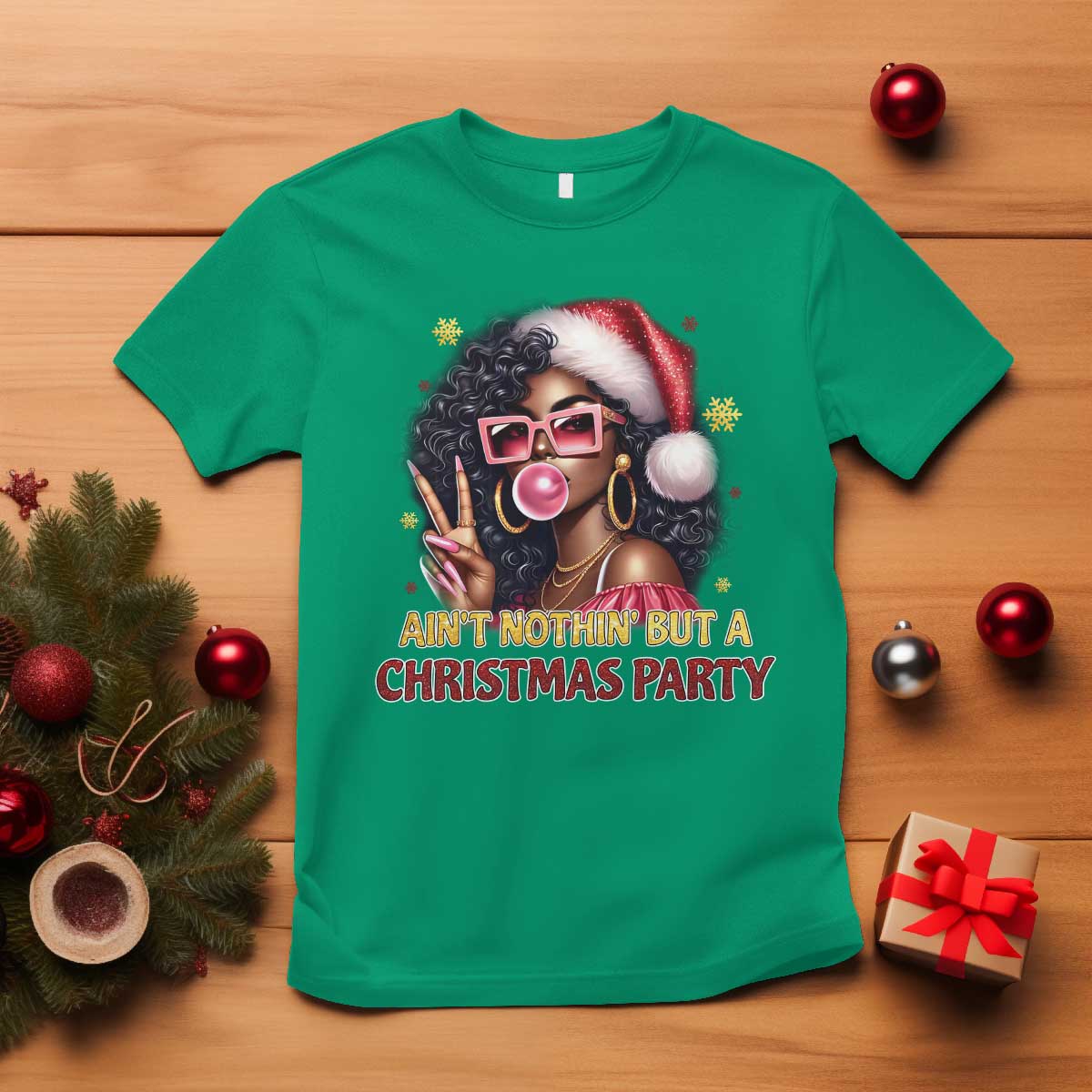 funny-african-american-christmas-t-shirt-aint-nothin-but-a-christmas-party-black-melanin-santa-girl