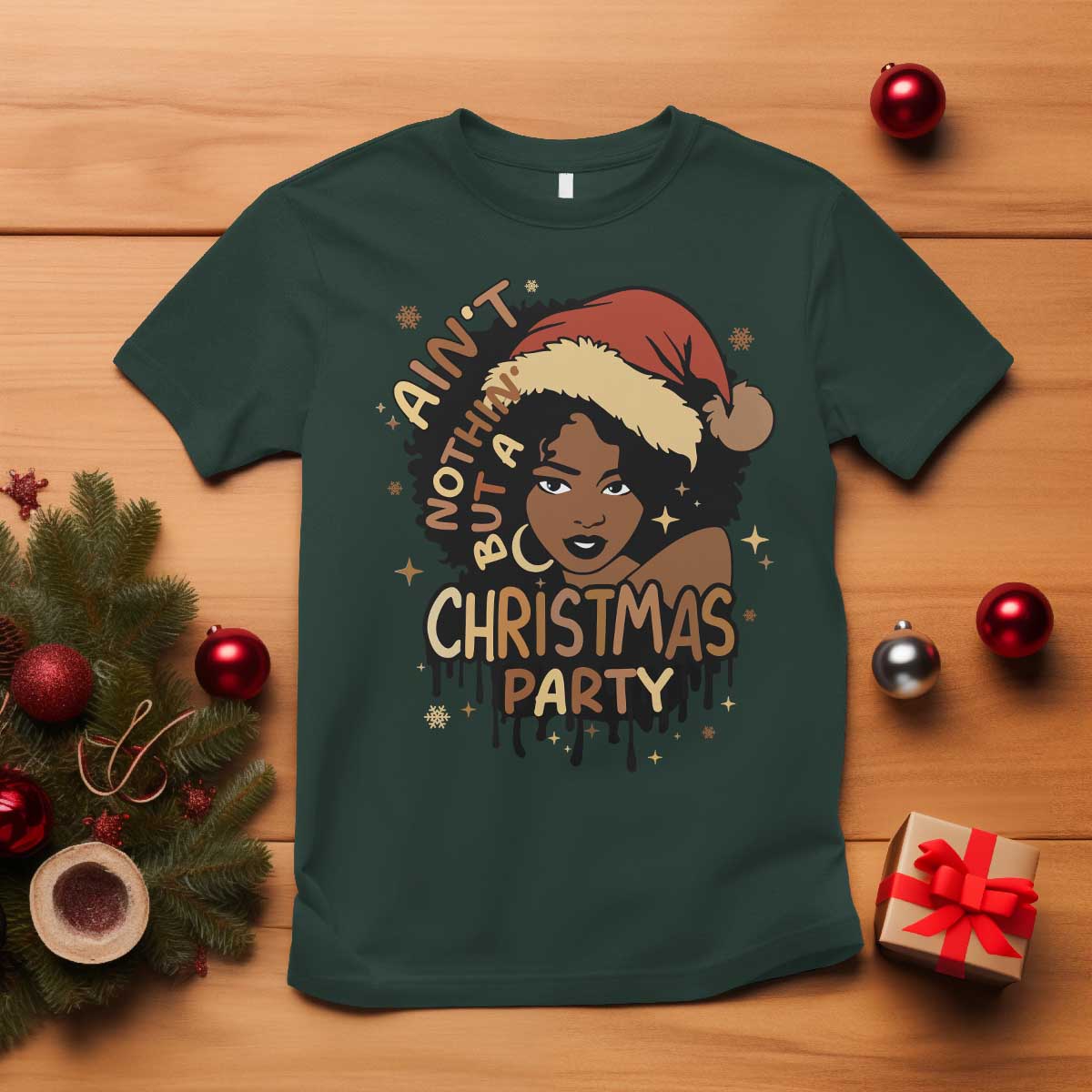 funny-african-american-christmas-t-shirt-aint-nothing-but-a-christmas-party-santa-black-melanin-girl