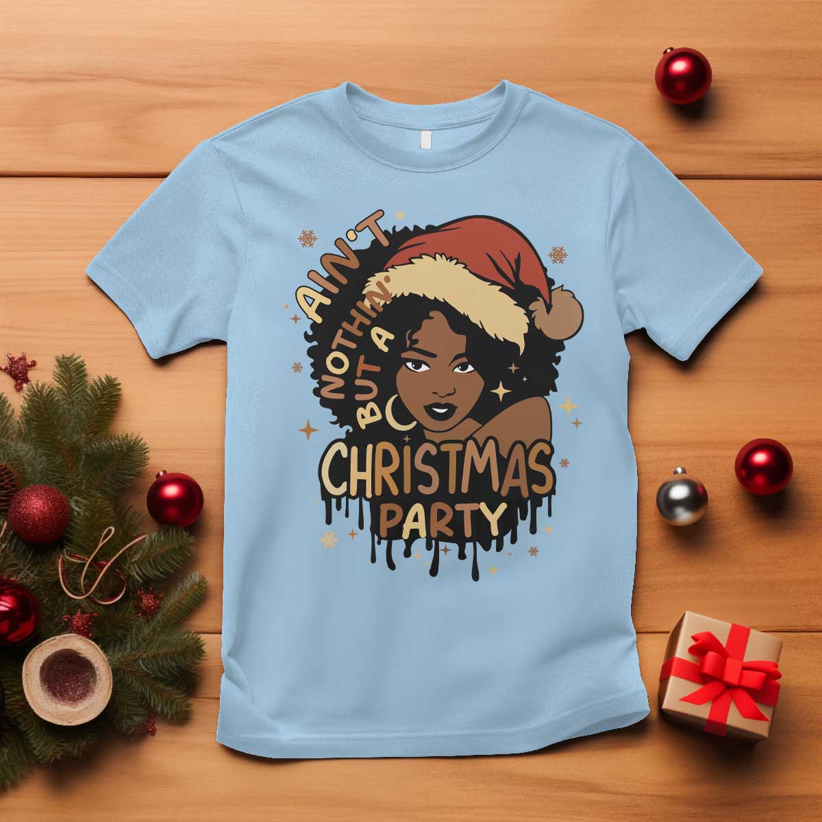 funny-african-american-christmas-t-shirt-aint-nothing-but-a-christmas-party-santa-black-melanin-girl