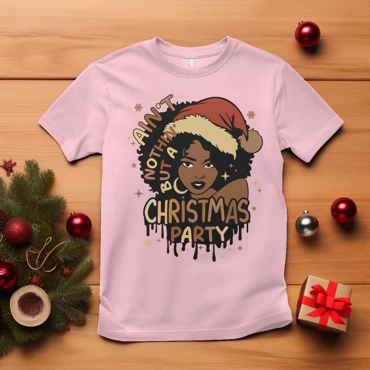 funny-african-american-christmas-t-shirt-aint-nothing-but-a-christmas-party-santa-black-melanin-girl