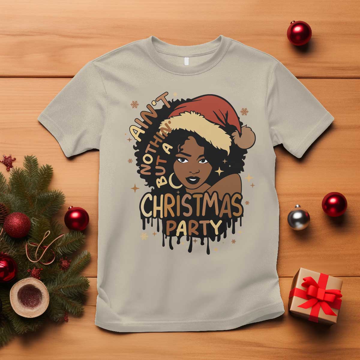 funny-african-american-christmas-t-shirt-aint-nothing-but-a-christmas-party-santa-black-melanin-girl