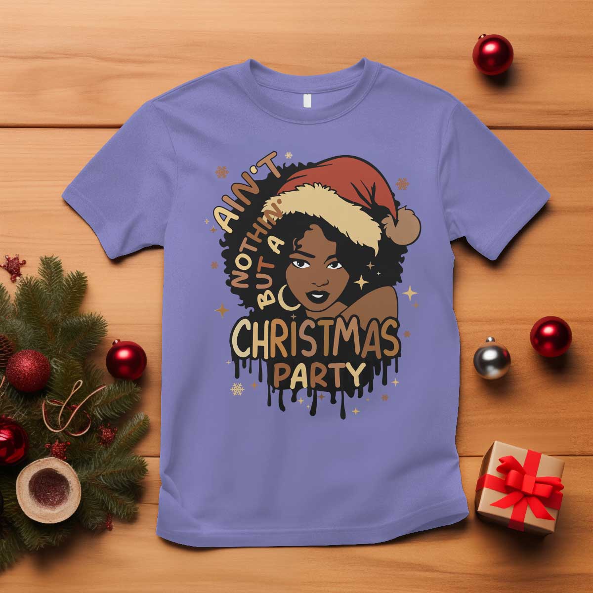 funny-african-american-christmas-t-shirt-aint-nothing-but-a-christmas-party-santa-black-melanin-girl