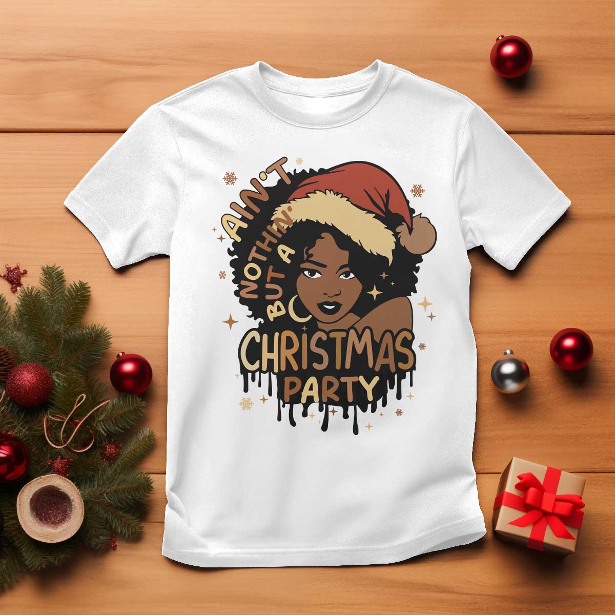 funny-african-american-christmas-t-shirt-aint-nothing-but-a-christmas-party-santa-black-melanin-girl