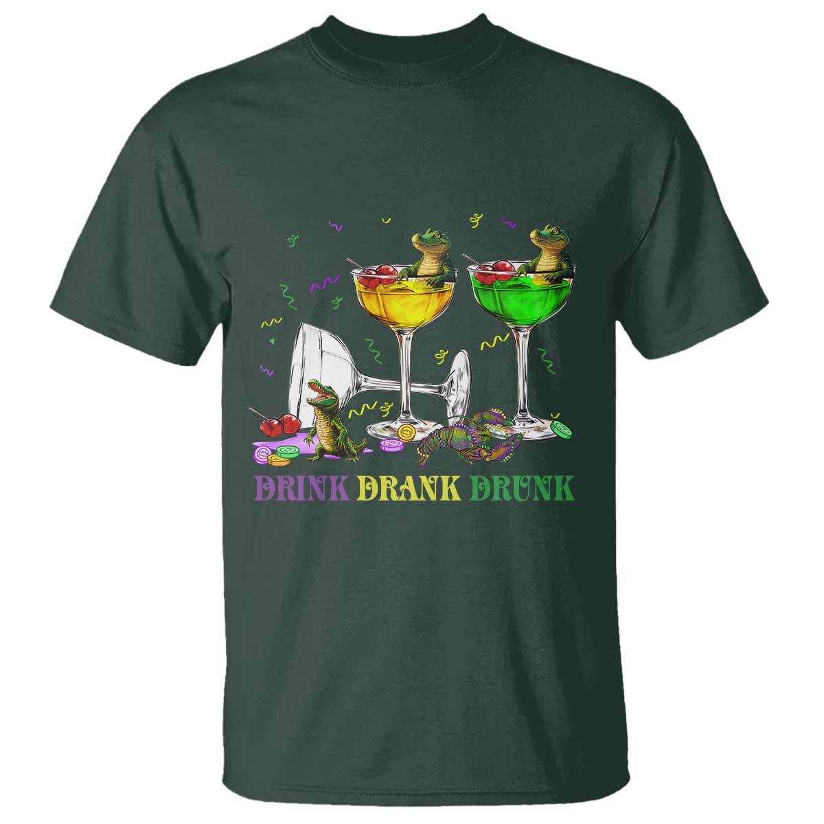 funny-mardi-gras-drinking-t-shirt-drink-drank-drunk-glass-of-wine-alligators