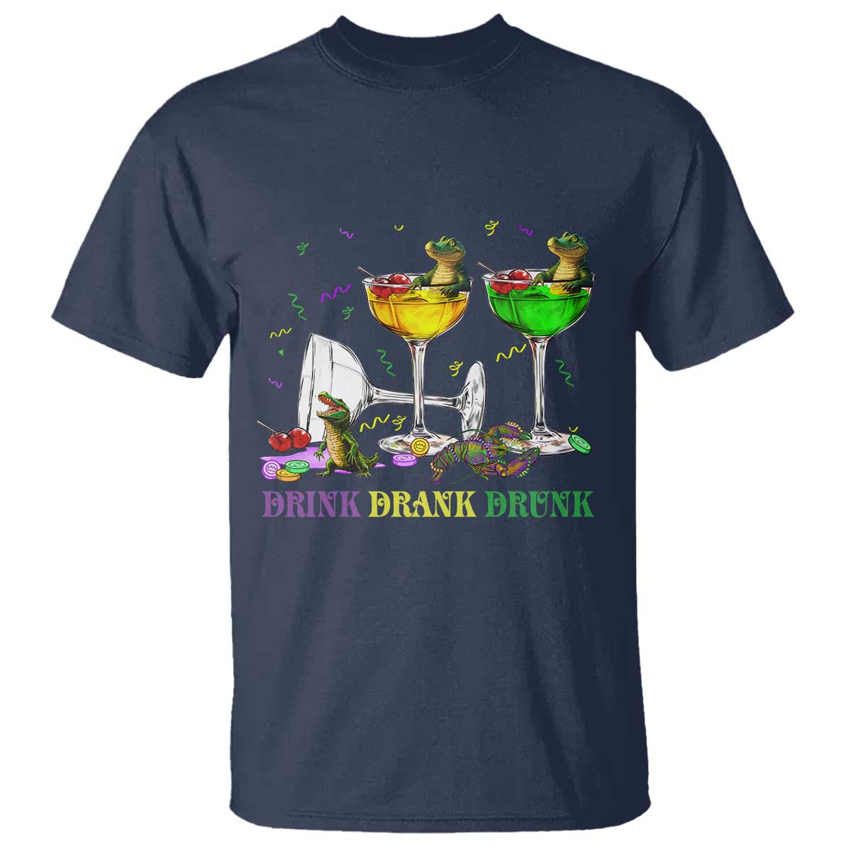 funny-mardi-gras-drinking-t-shirt-drink-drank-drunk-glass-of-wine-alligators