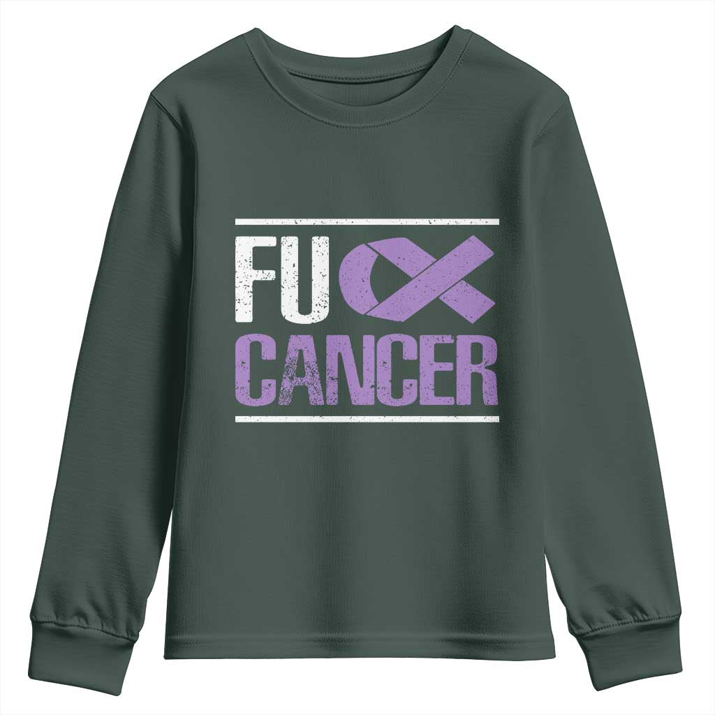 Fuck Cancer Youth Sweatshirt Funny National Cancer Prevention Month Lavender Ribbon