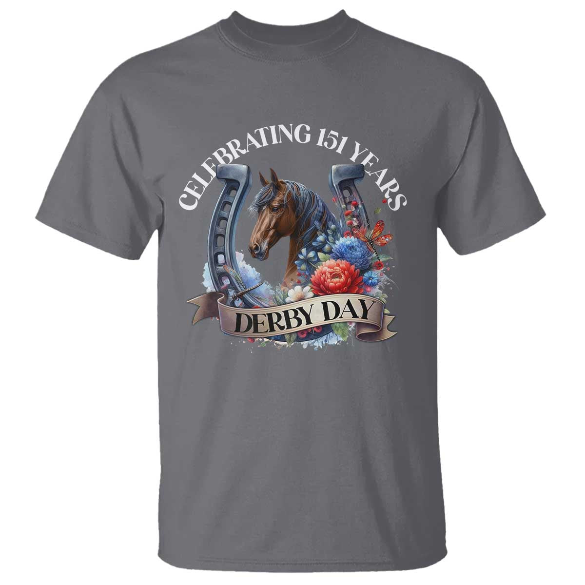 celebrating-151-years-derby-day-t-shirt-horse-racing-horseshoe-flowers