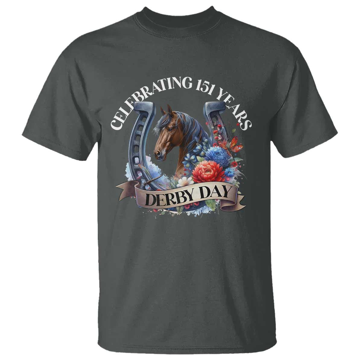 celebrating-151-years-derby-day-t-shirt-horse-racing-horseshoe-flowers