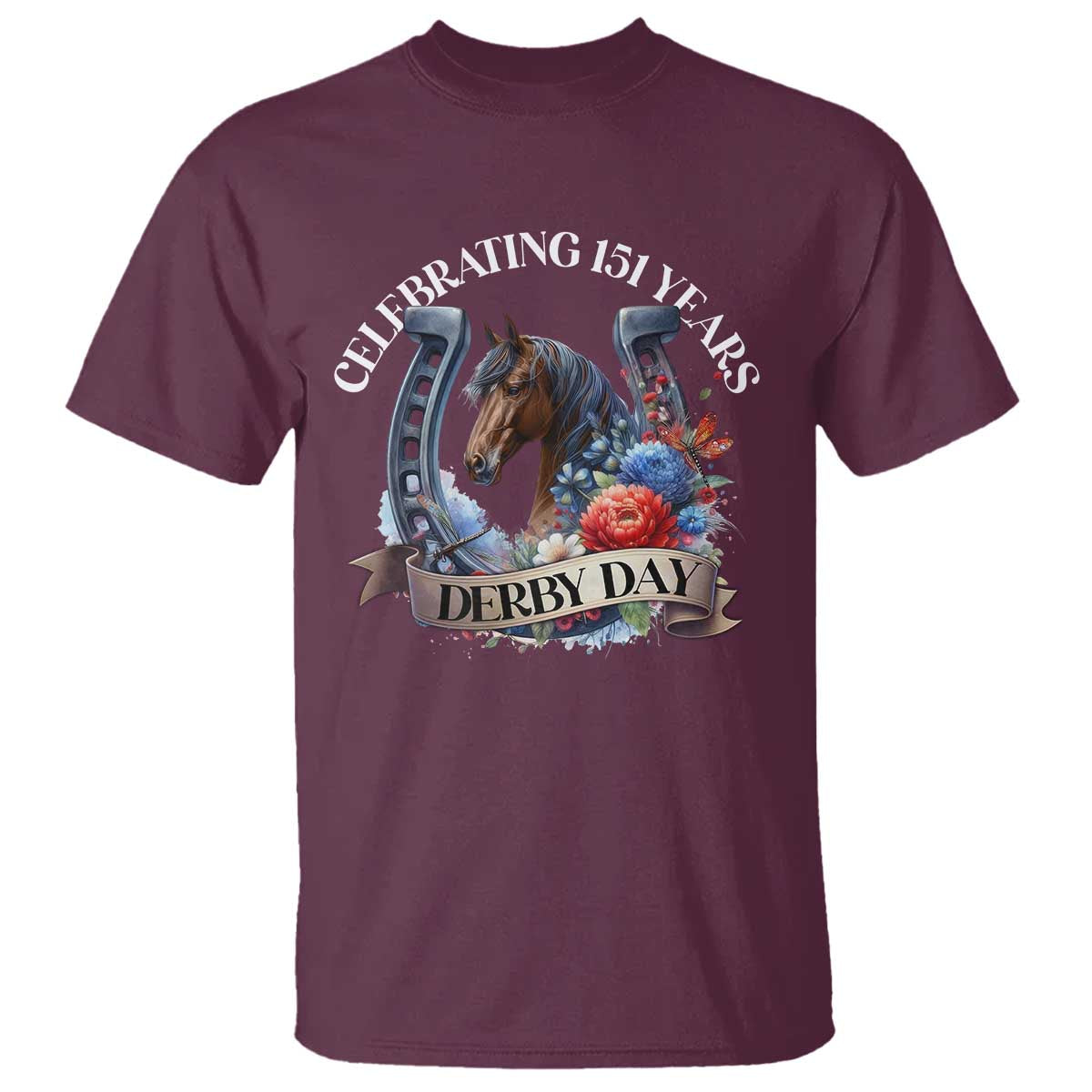 celebrating-151-years-derby-day-t-shirt-horse-racing-horseshoe-flowers