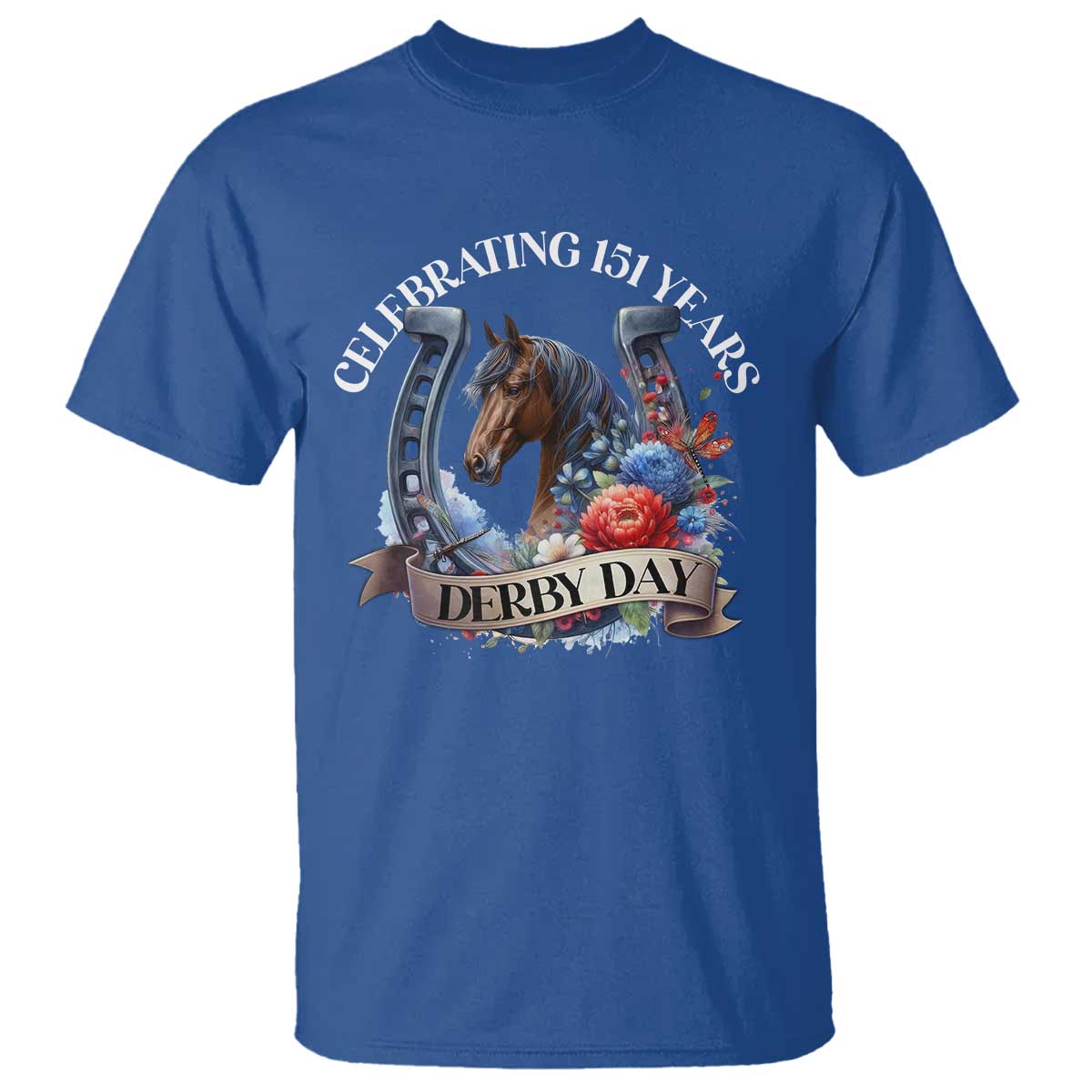 celebrating-151-years-derby-day-t-shirt-horse-racing-horseshoe-flowers