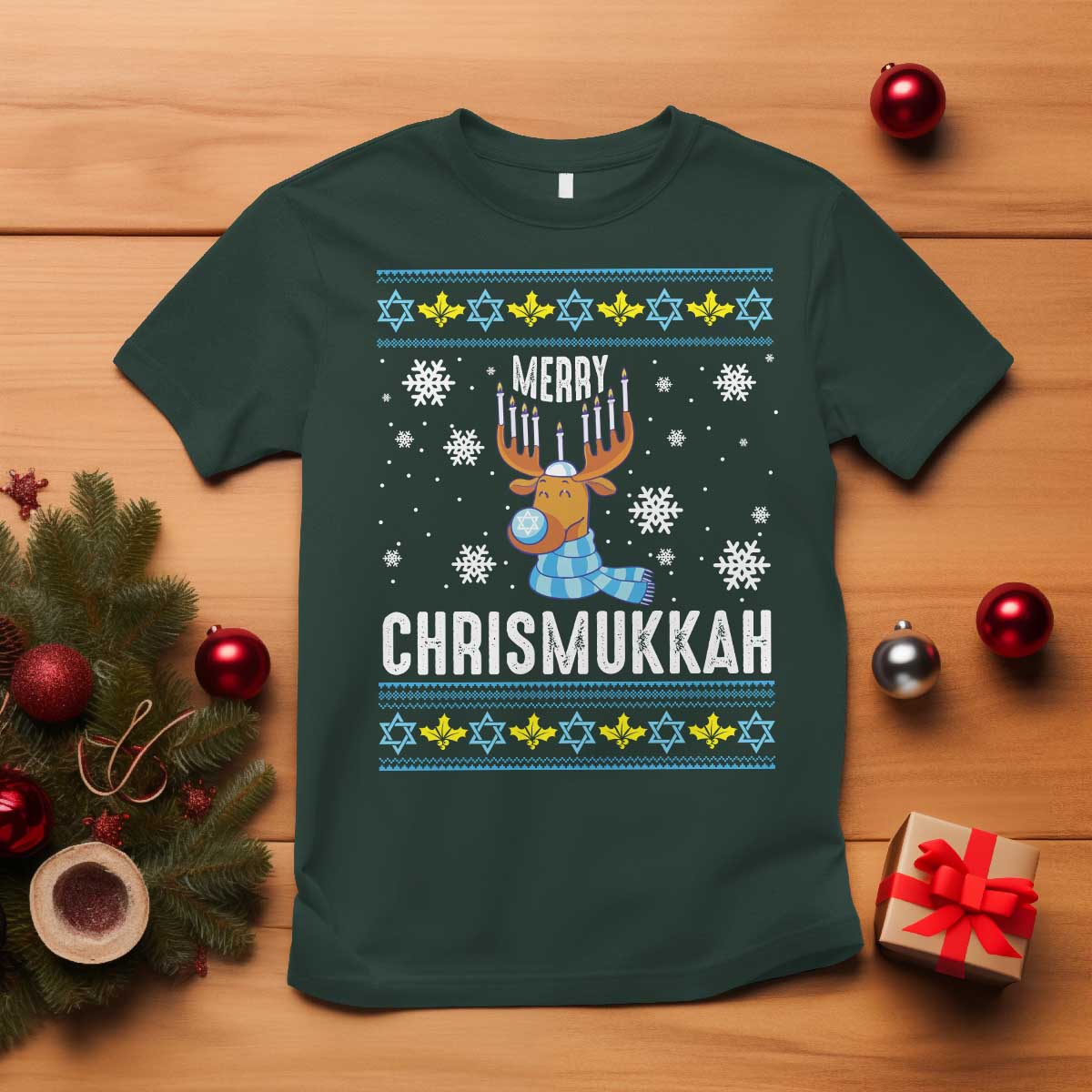 funny-hanukkah-christmas-t-shirt-merry-chrismukkah-reindeer-david-stars-menorah