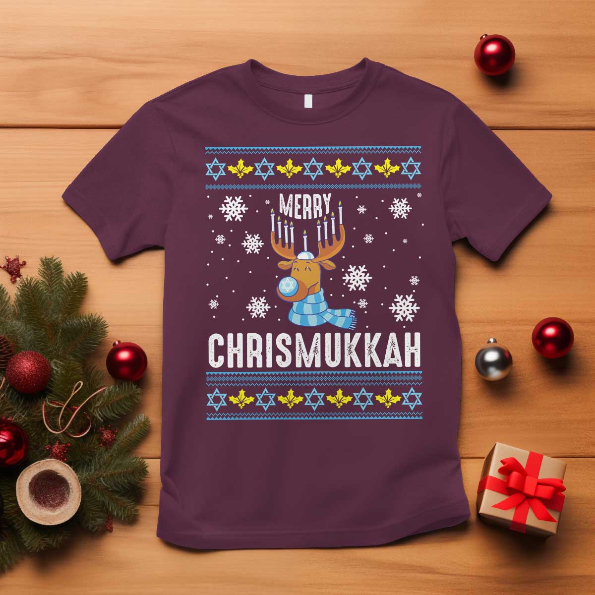 funny-hanukkah-christmas-t-shirt-merry-chrismukkah-reindeer-david-stars-menorah