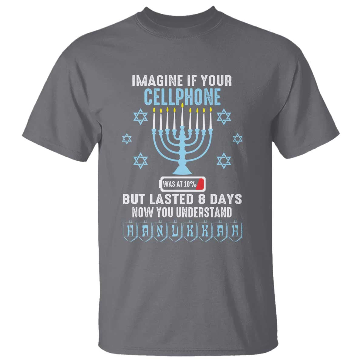 funny-hanukkah-t-shirt-imagine-if-your-cellphone-was-at-10-but-lasted-8-days-menorah