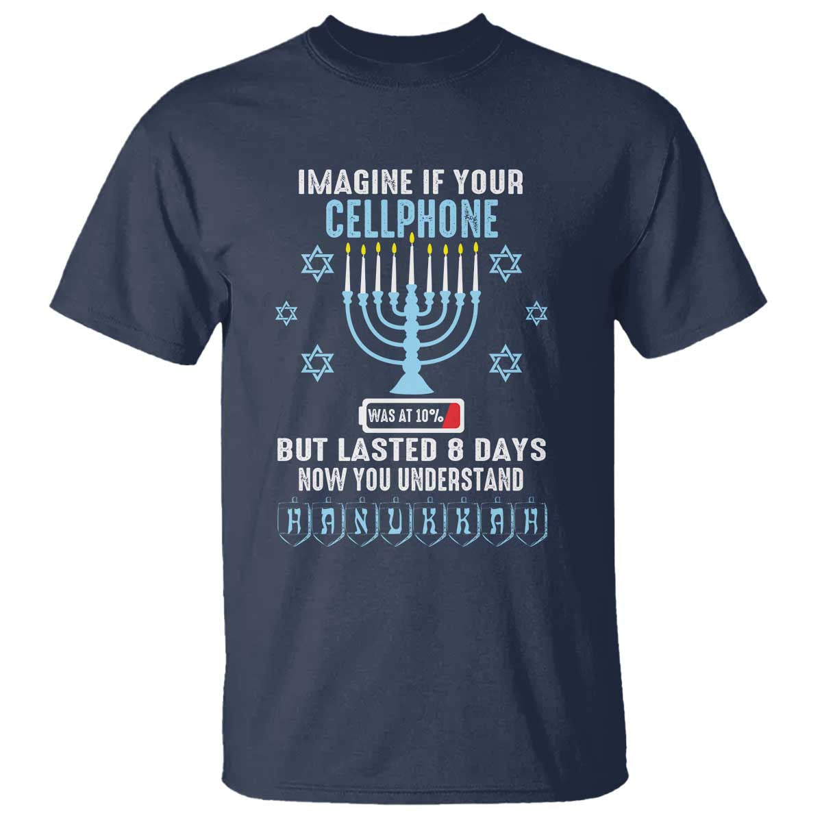 funny-hanukkah-t-shirt-imagine-if-your-cellphone-was-at-10-but-lasted-8-days-menorah