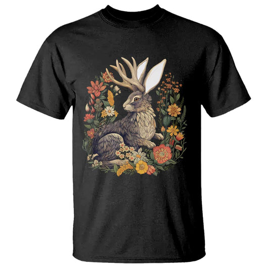 funny-easter-day-jackalope-rabbit-vintage-flowers-cottagecore-t-shirt