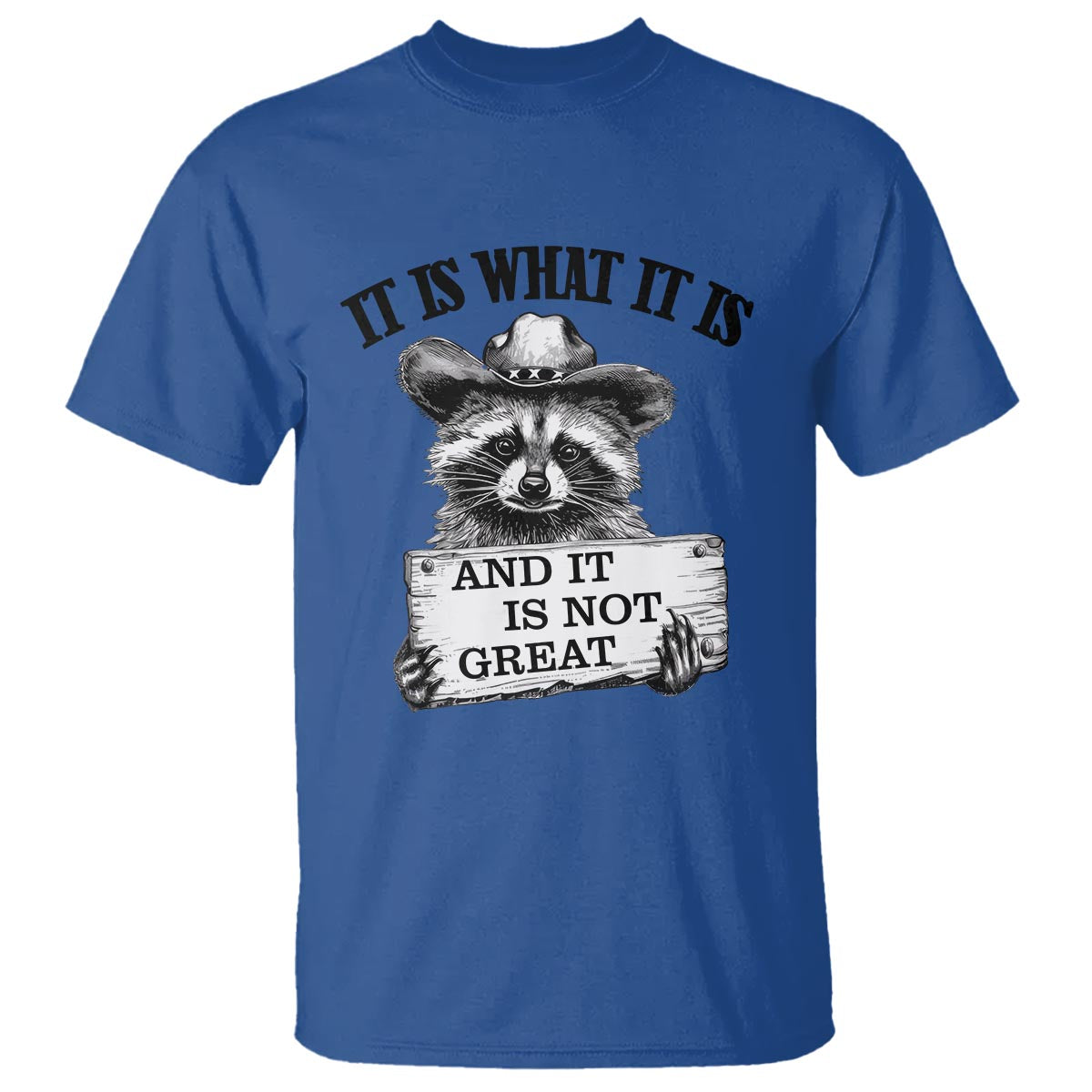 funny-raccoon-t-shirt-it-is-what-it-is-and-it-is-not-great-text-display-board
