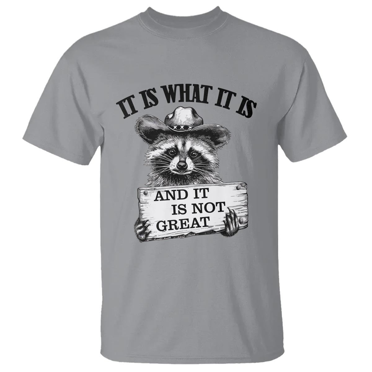 funny-raccoon-t-shirt-it-is-what-it-is-and-it-is-not-great-text-display-board
