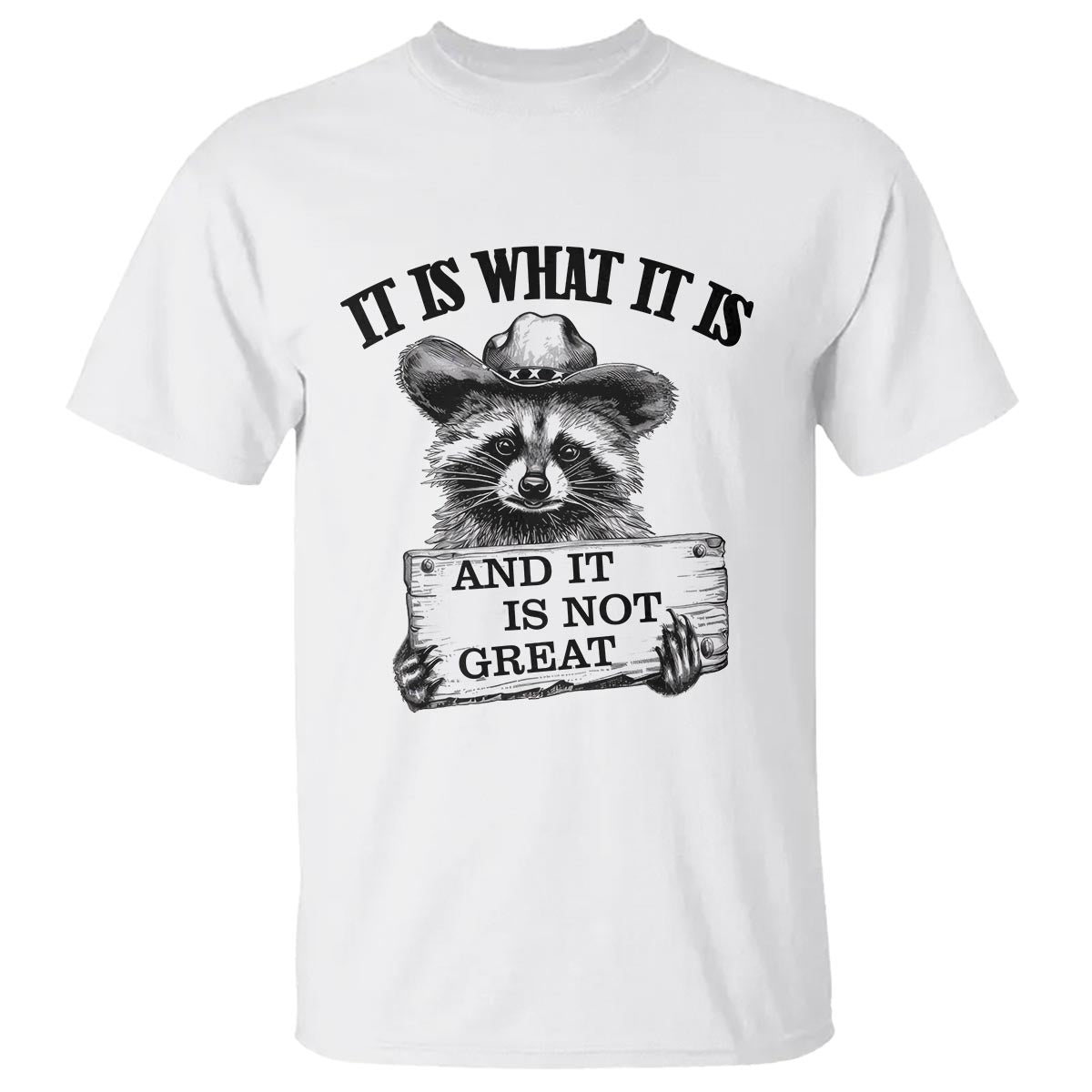funny-raccoon-t-shirt-it-is-what-it-is-and-it-is-not-great-text-display-board