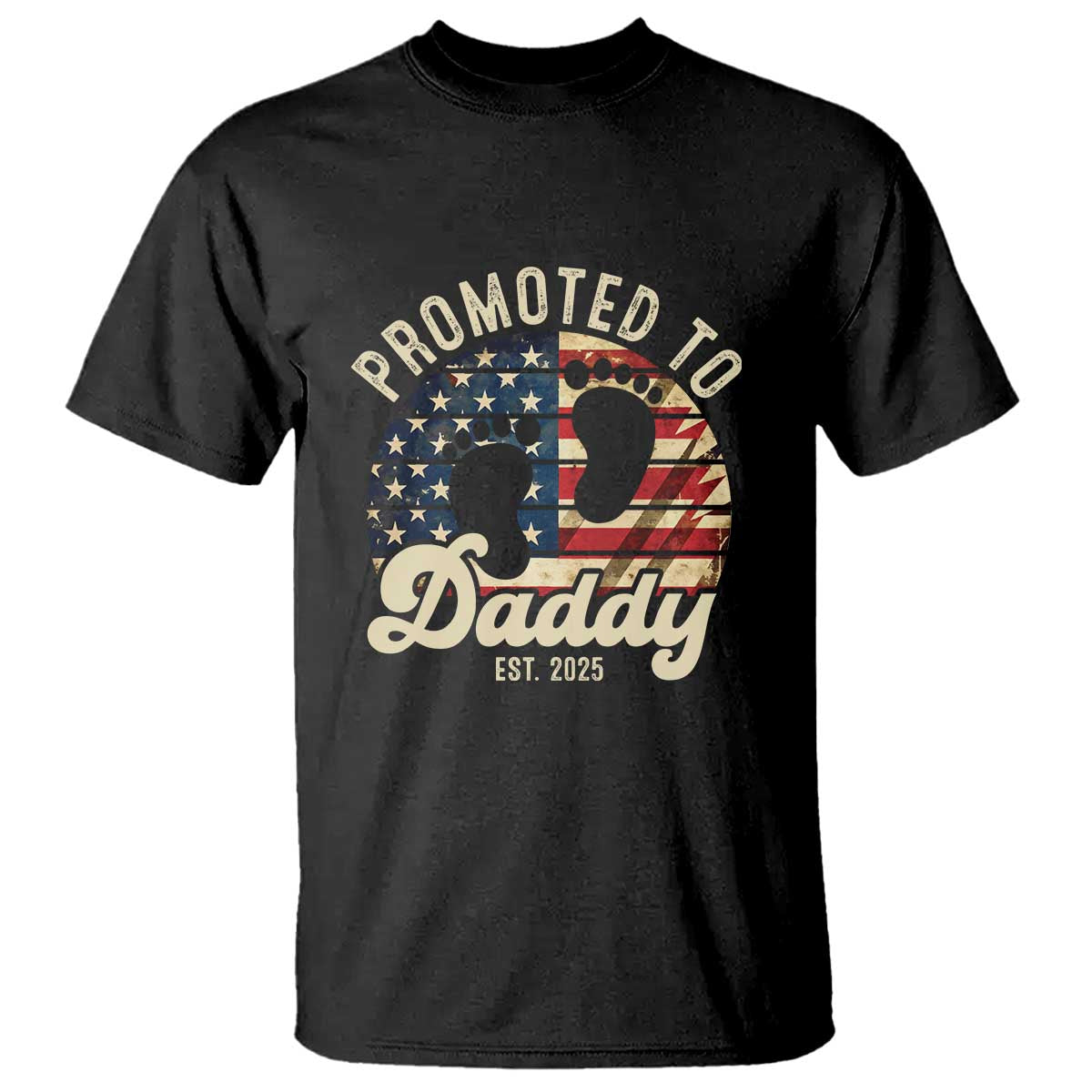 funny-promoted-to-daddy-2025-t-shirt-newborn-vintage-american-flag