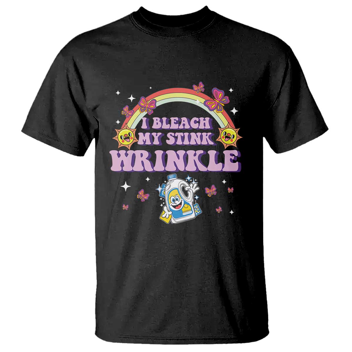 funny-i-bleach-my-stink-wrinkle-t-shirt-gag-adult-humor-rainbow-bleach-bottle