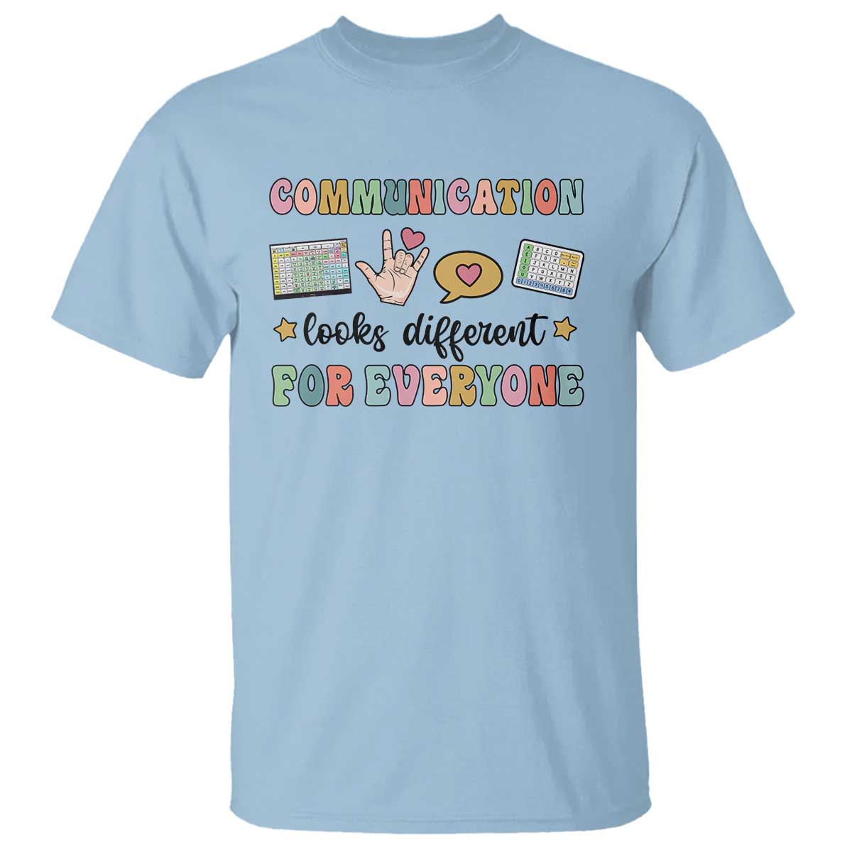 special-education-teacher-t-shirt-communication-looks-different-for-everyone-autism-speech-therapy