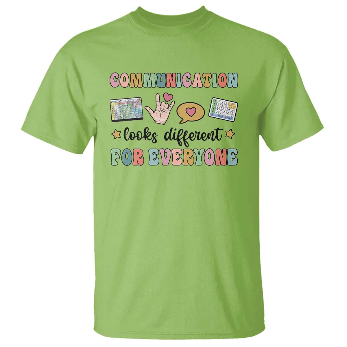 special-education-teacher-t-shirt-communication-looks-different-for-everyone-autism-speech-therapy