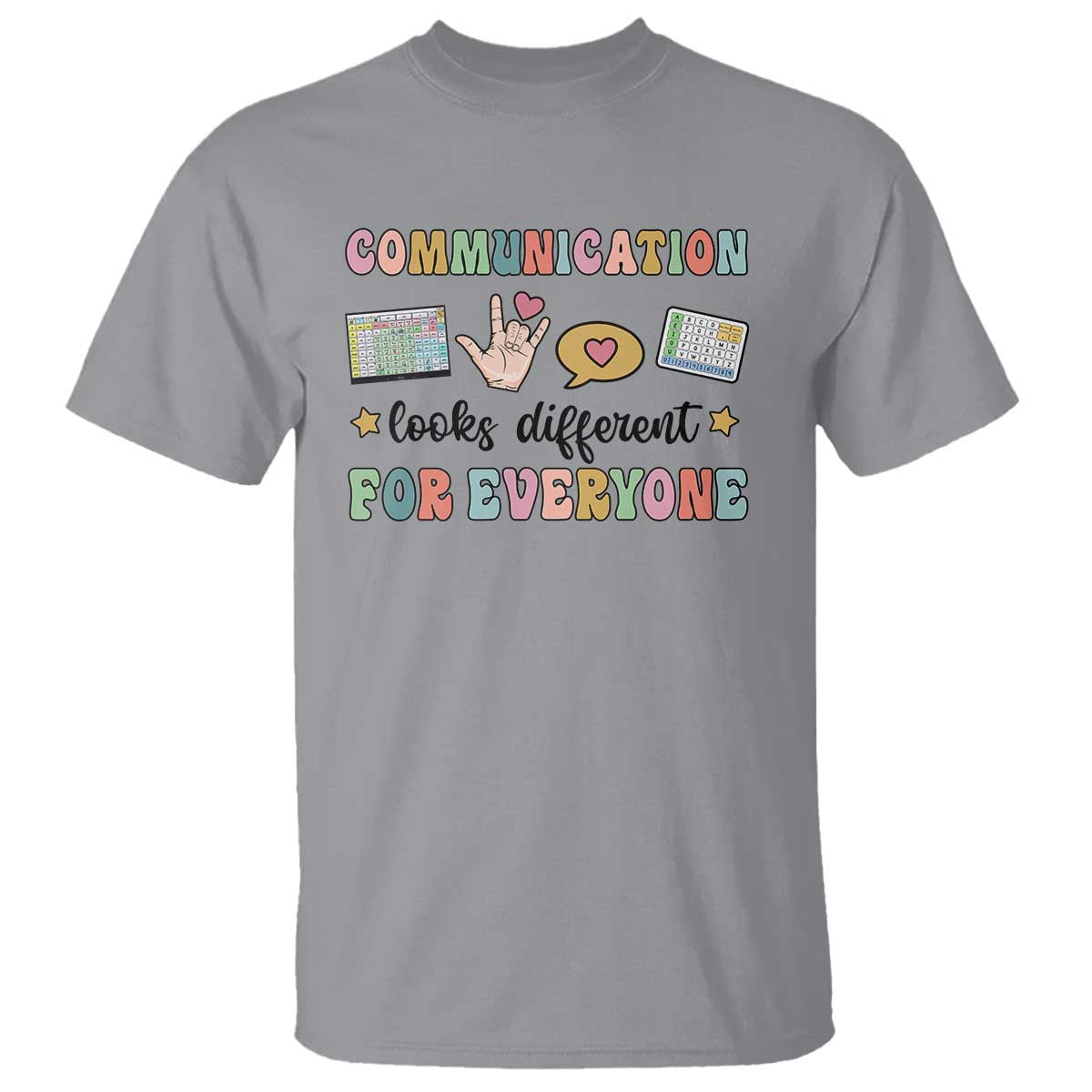 special-education-teacher-t-shirt-communication-looks-different-for-everyone-autism-speech-therapy
