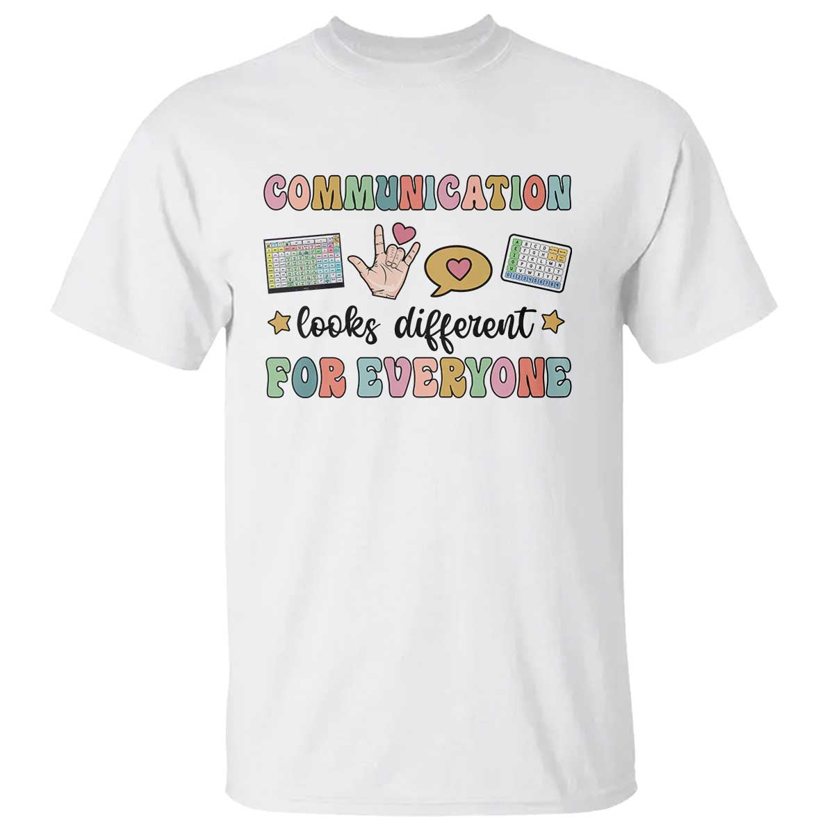 special-education-teacher-t-shirt-communication-looks-different-for-everyone-autism-speech-therapy