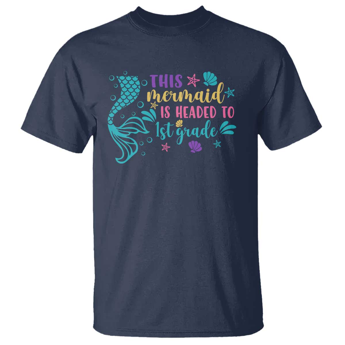 funny-back-to-school-t-shirt-this-mermaid-is-headed-to-1st-grade-bubbles-starfish-seashell