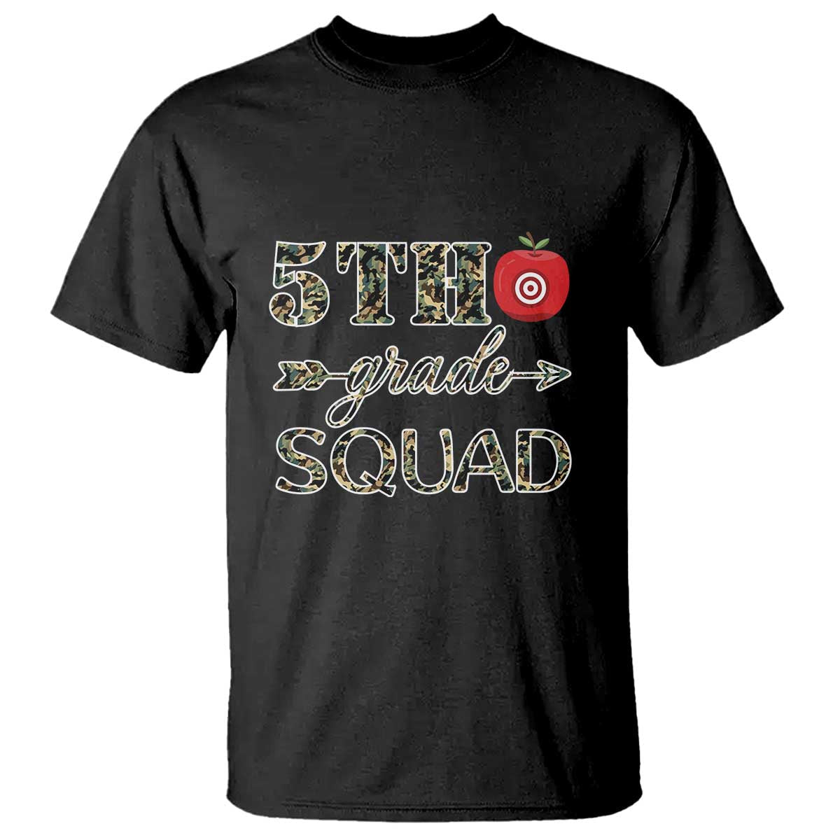 funny-back-to-school-hunting-t-shirt-5th-grade-squad-camo-flag-apple-arrow