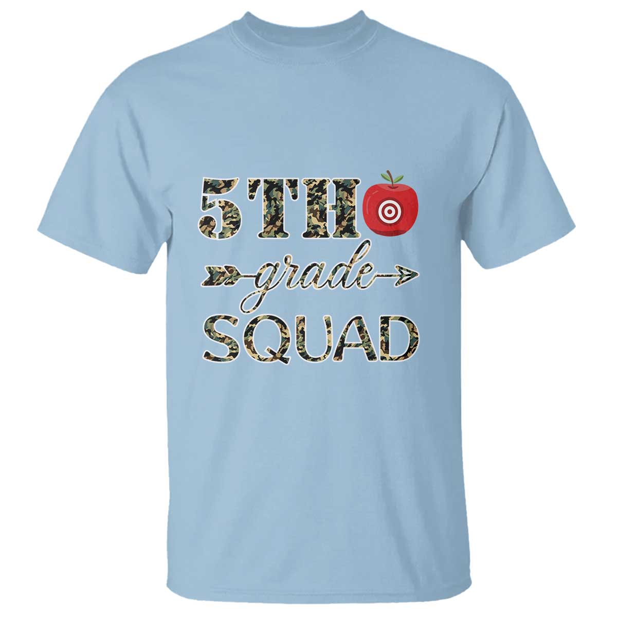 funny-back-to-school-hunting-t-shirt-5th-grade-squad-camo-flag-apple-arrow