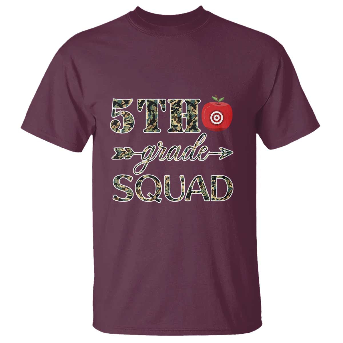 funny-back-to-school-hunting-t-shirt-5th-grade-squad-camo-flag-apple-arrow