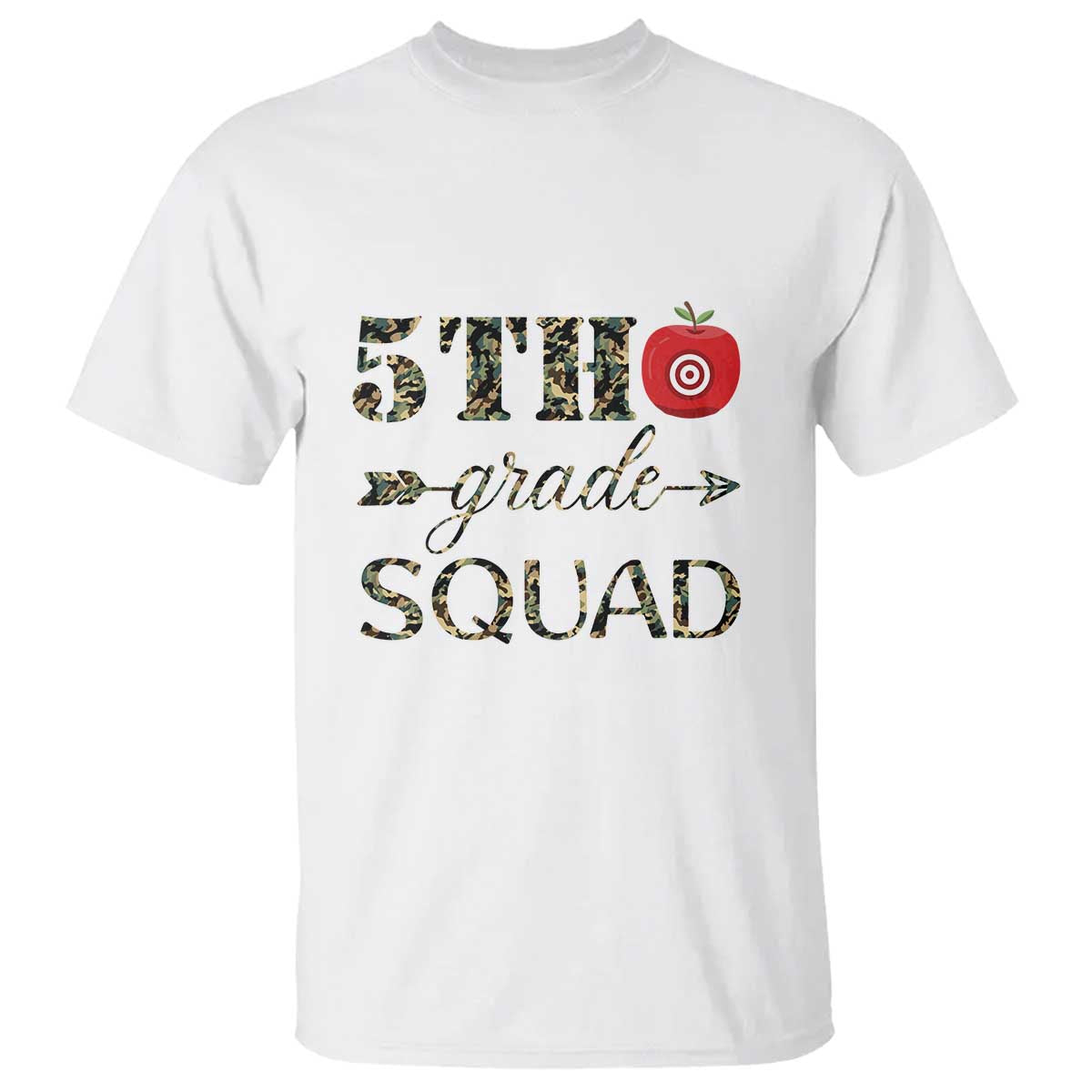 funny-back-to-school-hunting-t-shirt-5th-grade-squad-camo-flag-apple-arrow