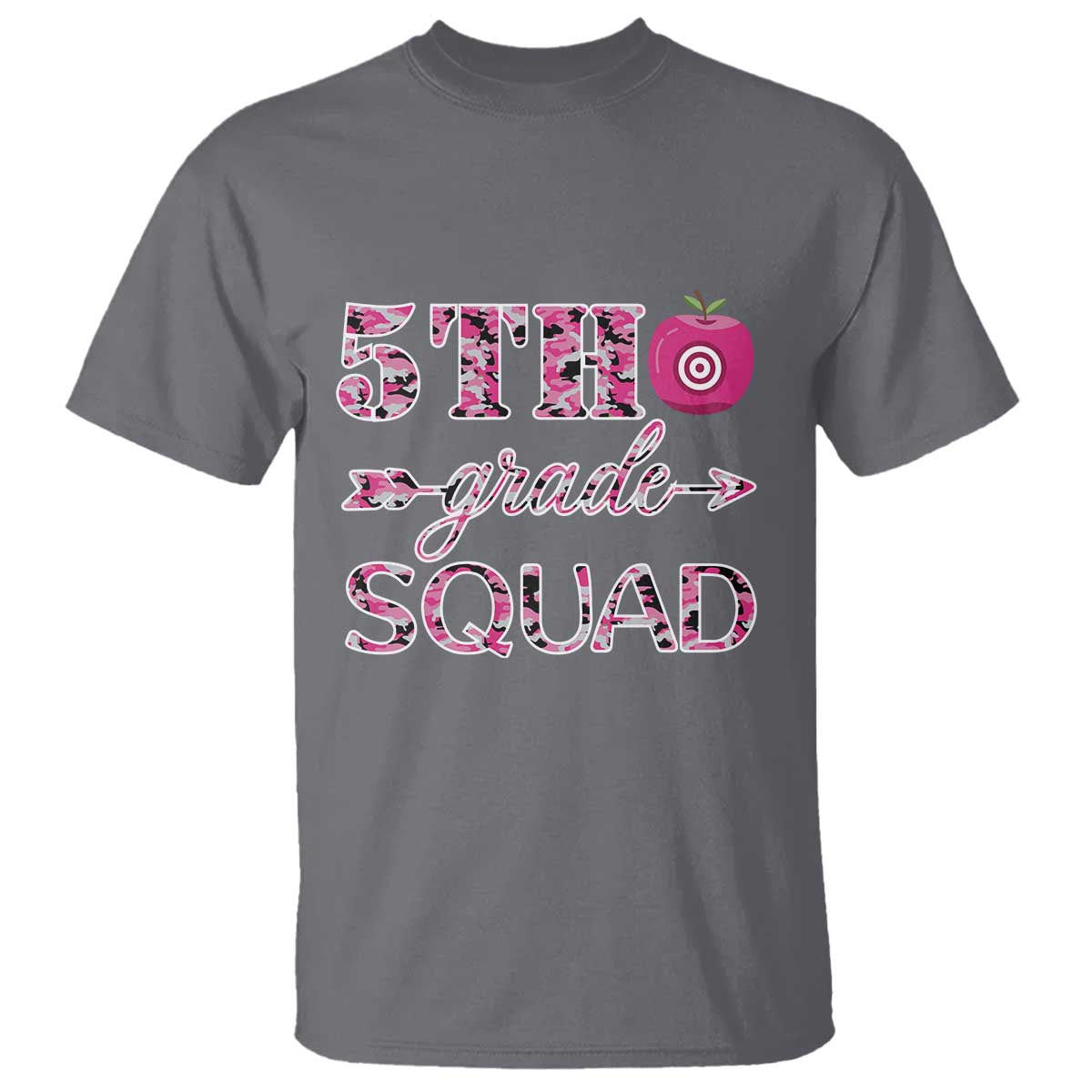 funny-back-to-school-hunting-t-shirt-5th-grade-squad-pink-camo-flag-apple-arrow