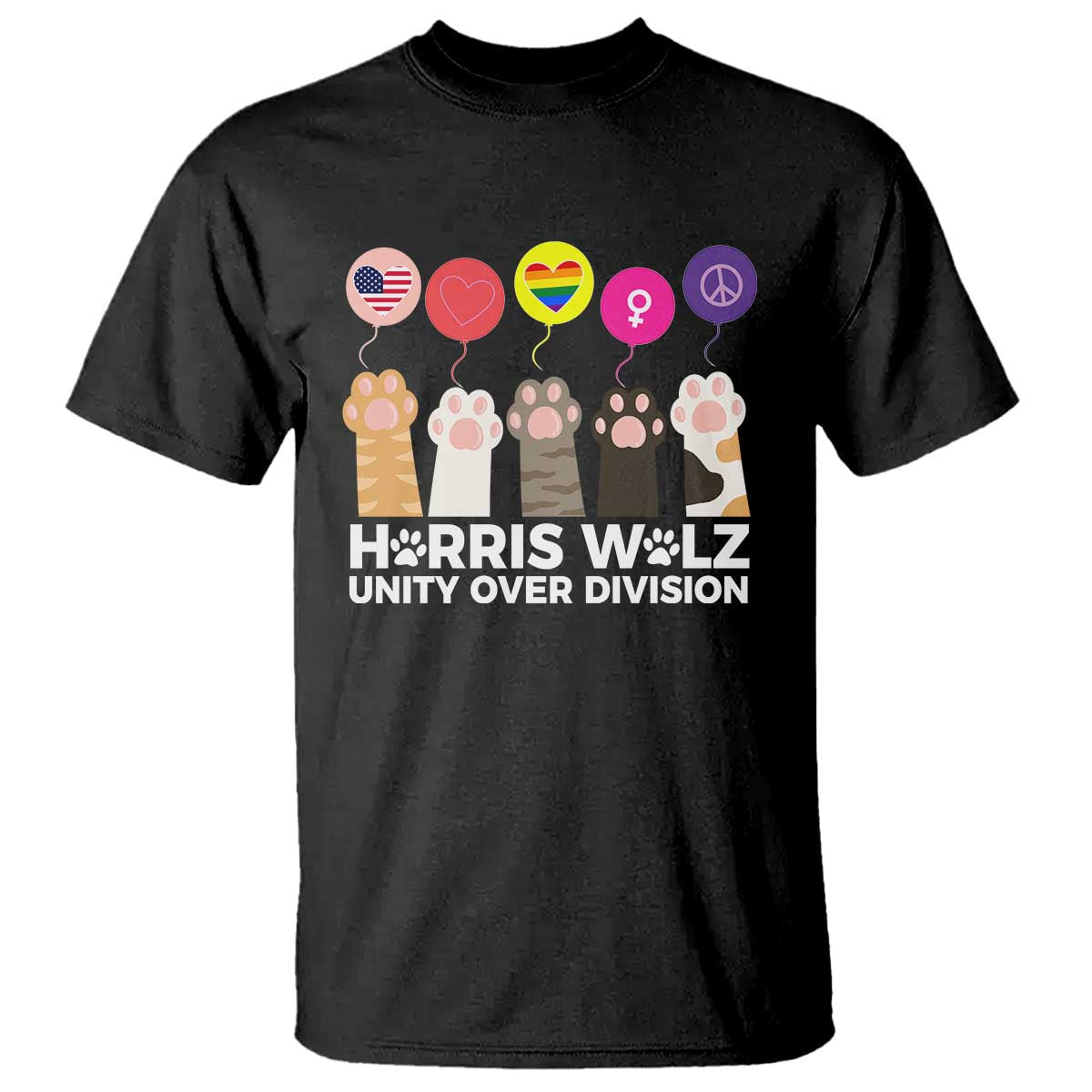 funny-harris-walz-supporter-t-shirt-unity-over-division-cat-paw-american-flag-human-rights-feminism-equal-rights