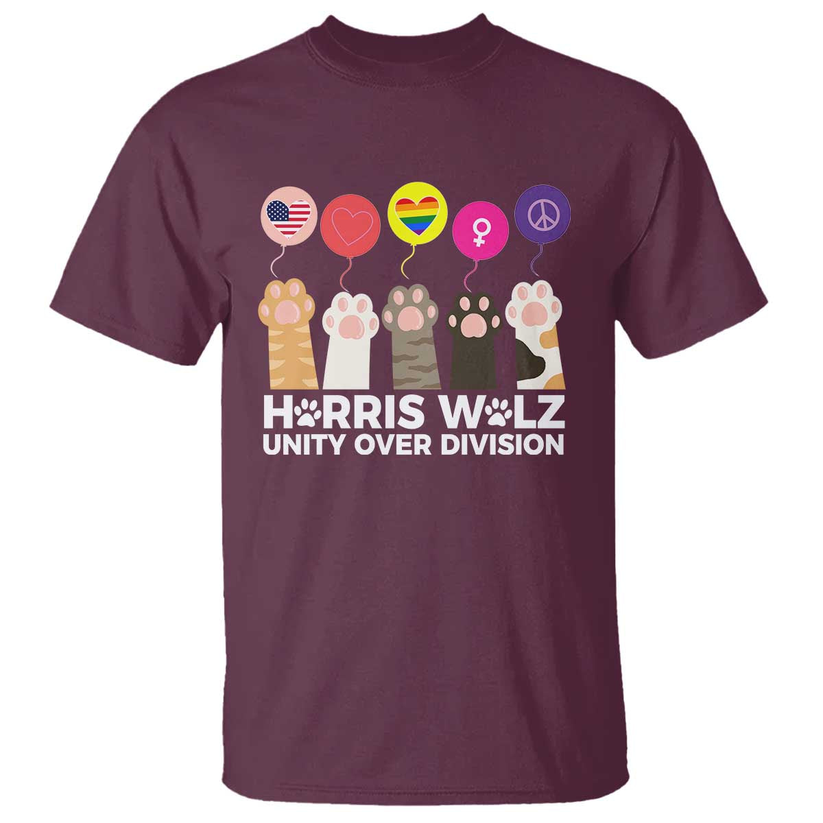 funny-harris-walz-supporter-t-shirt-unity-over-division-cat-paw-american-flag-human-rights-feminism-equal-rights