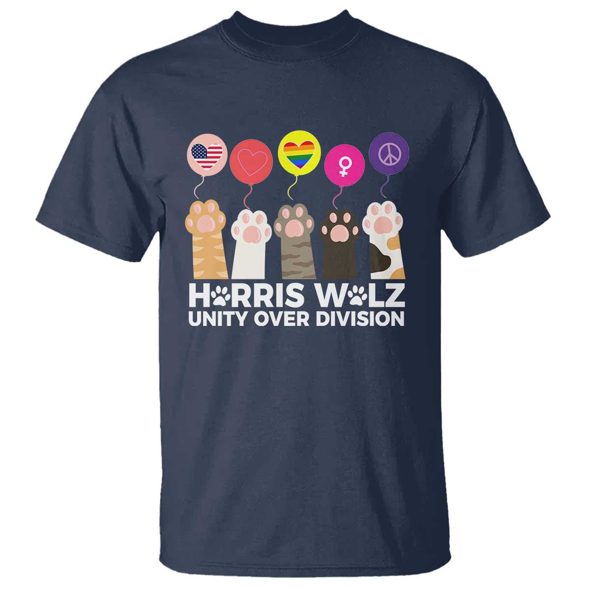 funny-harris-walz-supporter-t-shirt-unity-over-division-cat-paw-american-flag-human-rights-feminism-equal-rights
