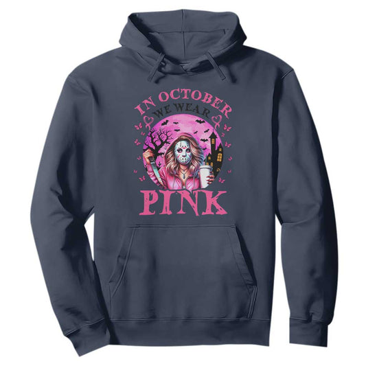 Breast Cancer Support Hoodie In October We Wear Pink Halloween Butterfly Bat Murderer