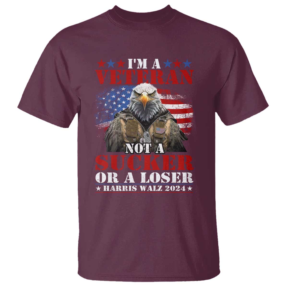 harris-walz-2024-t-shirt-im-a-veteran-not-a-sucker-or-a-loser-eagle-american-flag