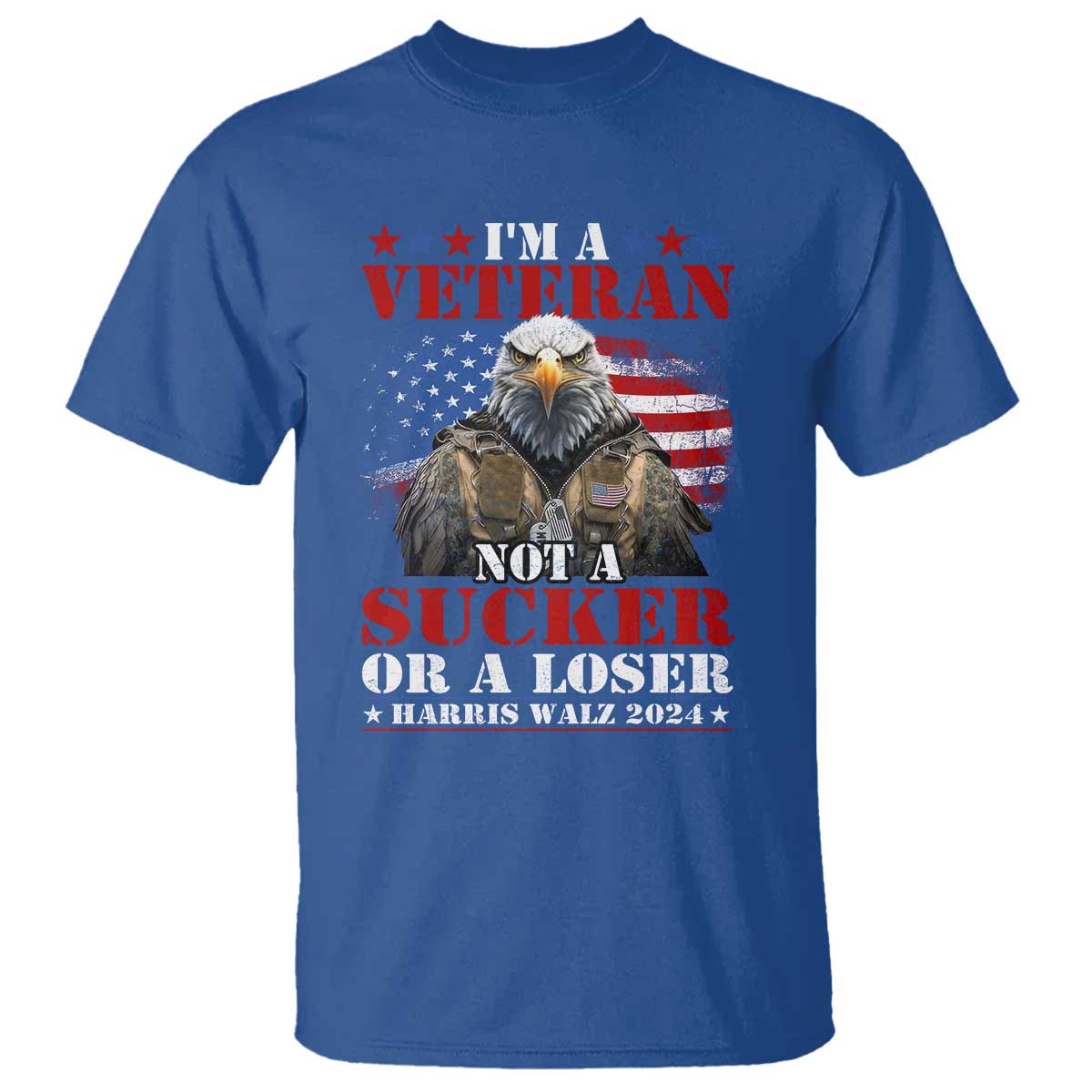 harris-walz-2024-t-shirt-im-a-veteran-not-a-sucker-or-a-loser-eagle-american-flag
