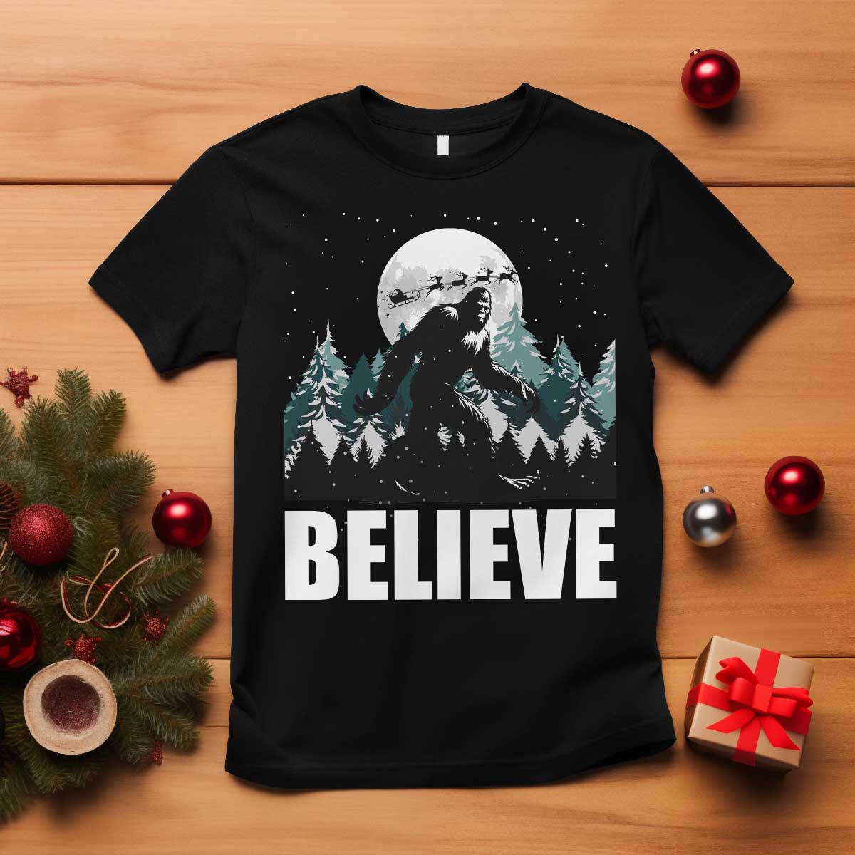 funny-christmas-bigfoot-t-shirt-believe-santa-sasquatch-snow