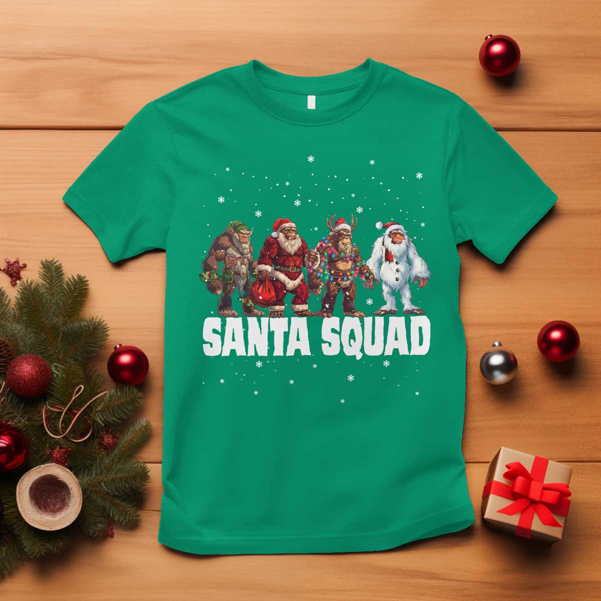 funny-christmas-bigfoot-t-shirt-santa-squad-sasquatch-cosplay-elf-santa-snowman