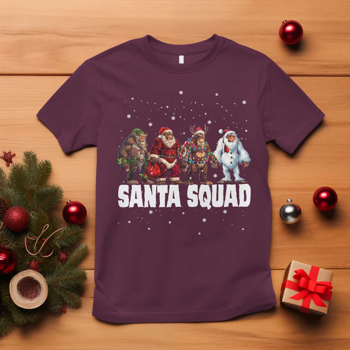 funny-christmas-bigfoot-t-shirt-santa-squad-sasquatch-cosplay-elf-santa-snowman
