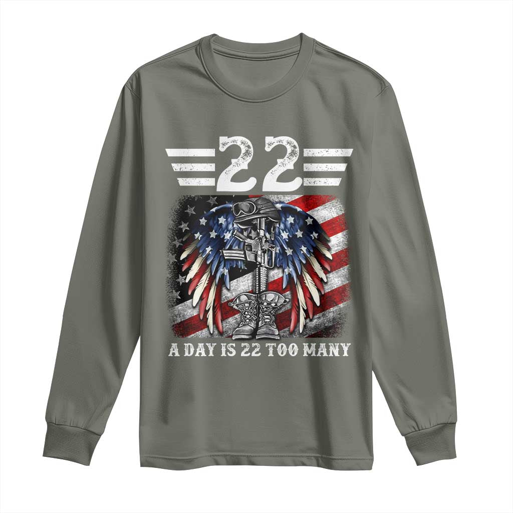 Veteran Suicide Prevention Support Long Sleeve Shirt 22 A Day Is 22 Too Many Vintage American Flag