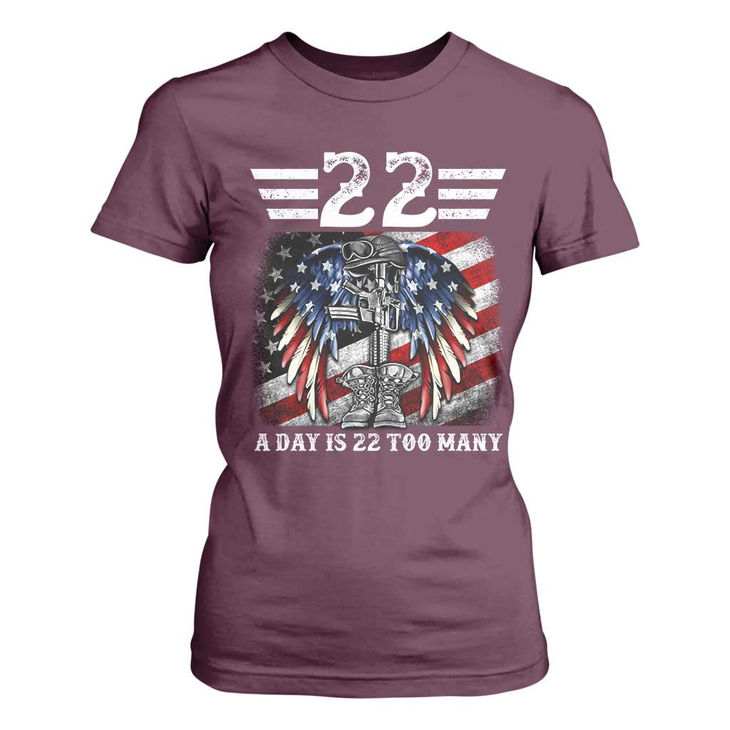 Veteran Suicide Prevention Support T Shirt For Women 22 A Day Is 22 Too Many Vintage American Flag