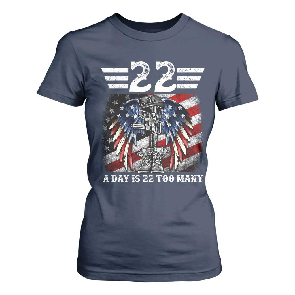 Veteran Suicide Prevention Support T Shirt For Women 22 A Day Is 22 Too Many Vintage American Flag